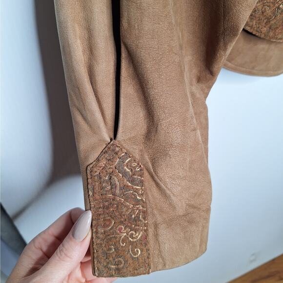 Vintage 80s G-III Paisley Leather Crop Bomber Jacket Western Cowgirl M Paisley - Picture 14 of 16